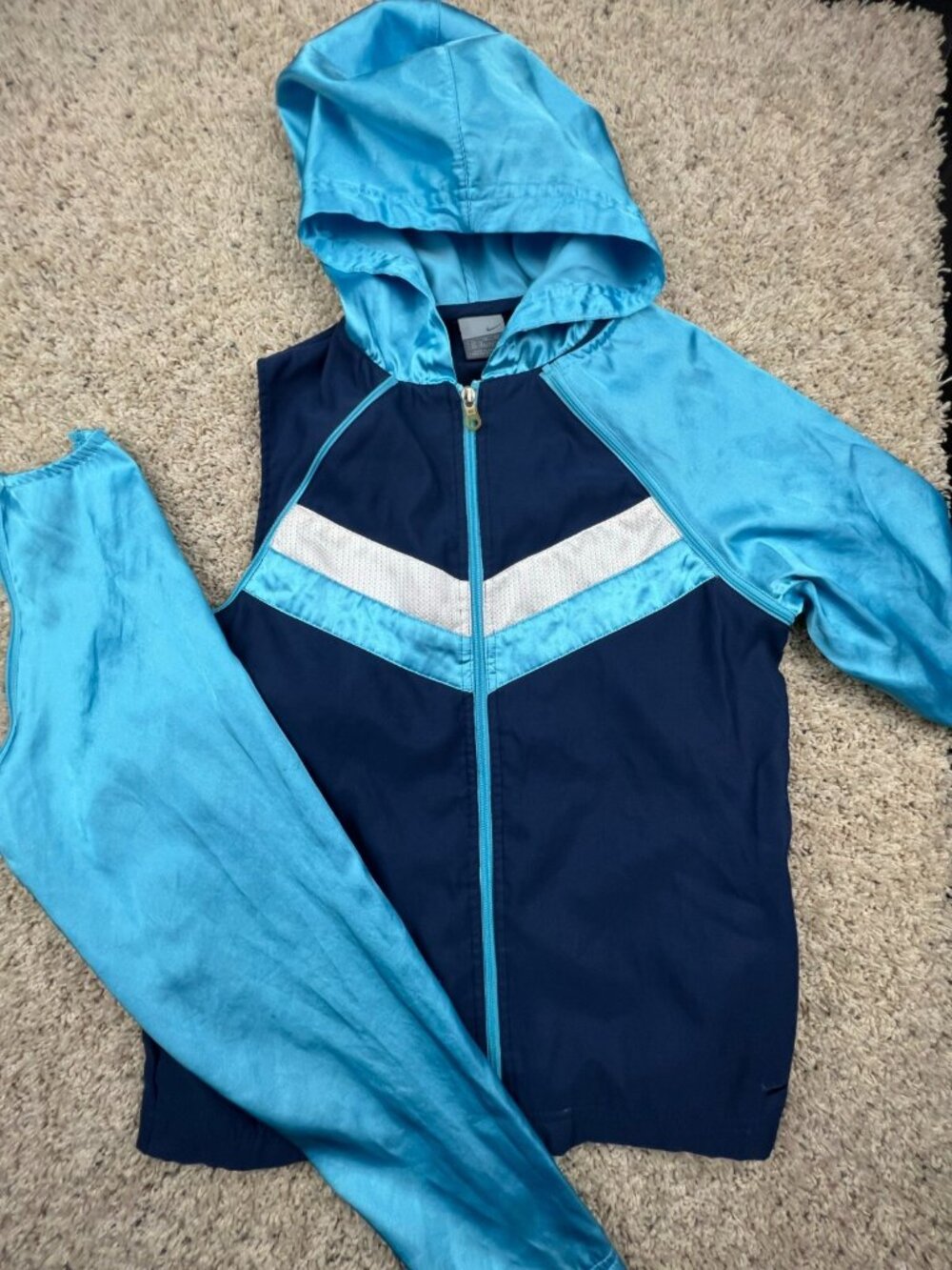 VTG Nike Size XL 16 Girls Blue Full Zip Jacket Zip Sleeves 2 In 1 Flower Logo